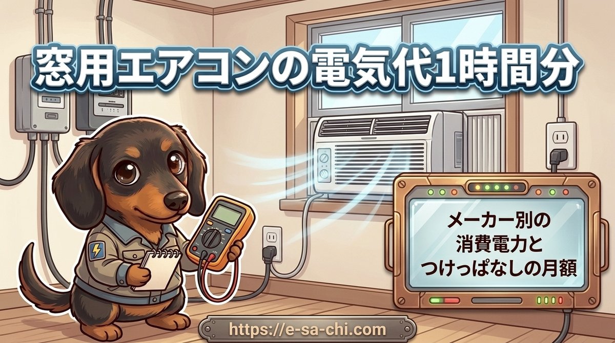 【窓用エアコンの電気代1時間分】メーカー別の消費電力とつけっぱなしの月額