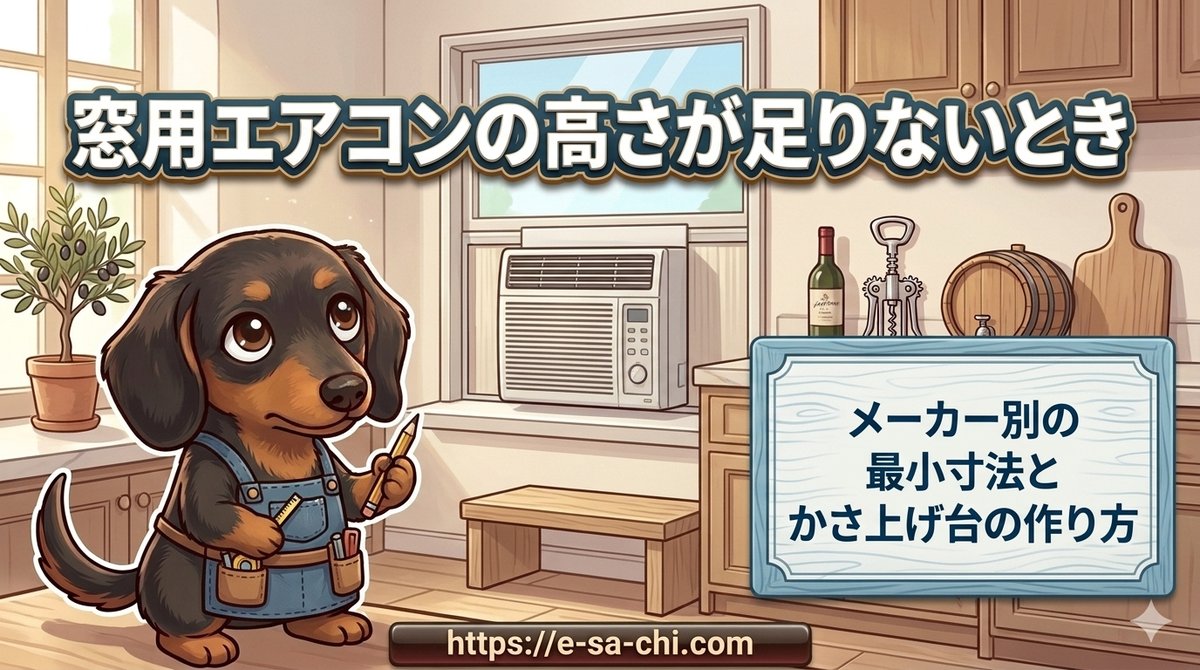 【窓用エアコンの高さが足りないとき】メーカー別の最小寸法とかさ上げ台の作り方