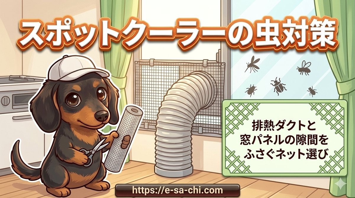 【スポットクーラーの虫対策】排熱ダクトと窓パネルの隙間をふさぐネット選び